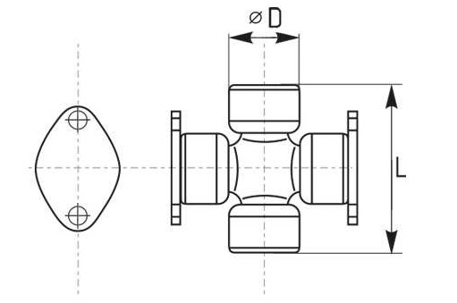 Kardanový kríž - 2x plech + 2x zvonku - typ 12